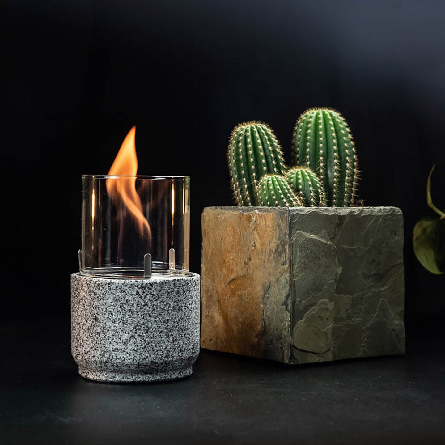 Table fireplace stone with bioethanol MYU from CLIMAQUA