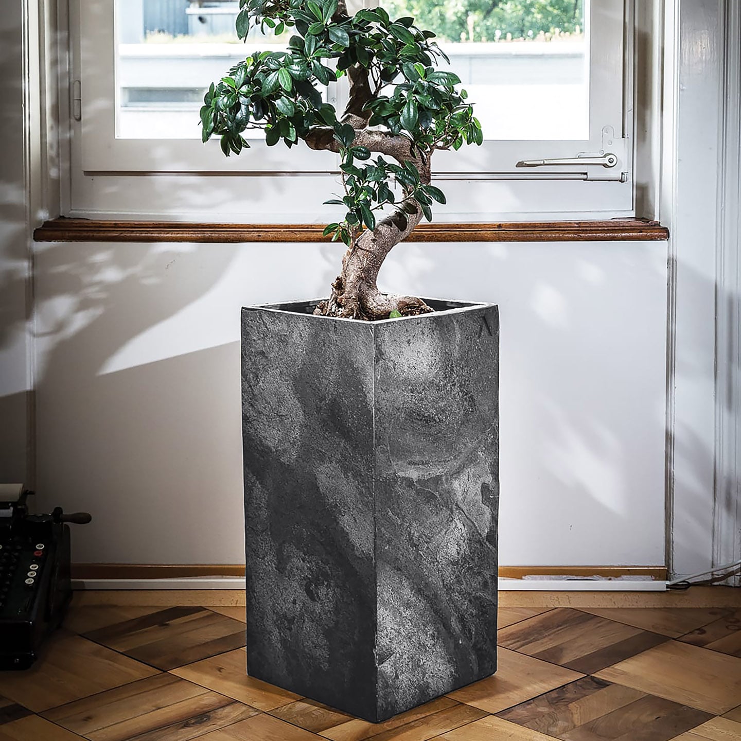 Pedestal Planter Indoor Anthracite Slate Living Room