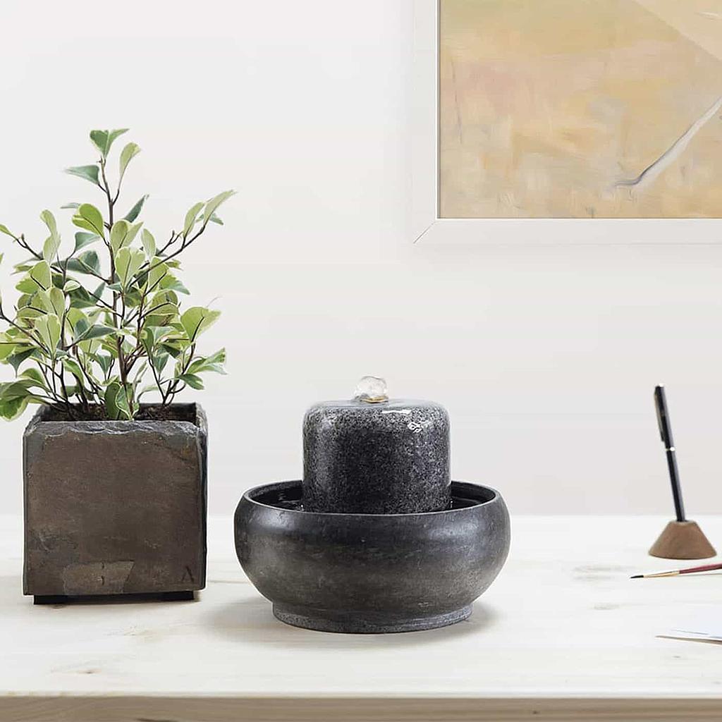 Natural stone indoor fountain in anthracite for office