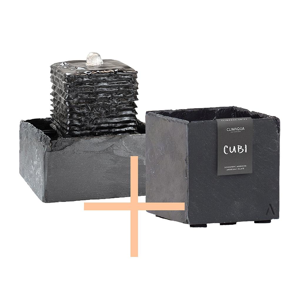 SHANTI indoor fountain + CUBI 17 planter from CLIMAQUA